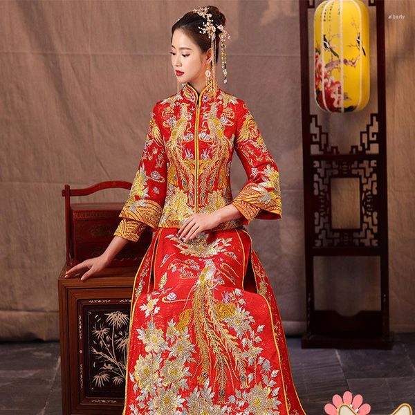 Этническая одежда высококачественная традиционное китайское свадебное платье Длинное чёнзам ручной вариант изготовления из ручной работы.
