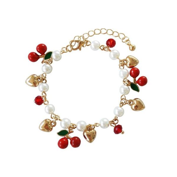 Charm Armbänder Modeschmuck Imitation Perlen Perlen Ketten Armband Goldenes Herz Liebe Rote Kirsche Obst Charms Für Frauen Mädchen Gfits