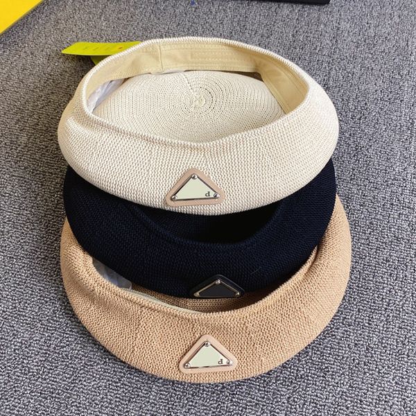 Şapkalar Acces Setler Top Kapaklar Top Kapaklar Ters Üçgen Buz İpek Bere İngiliz Desen Tip İnce Saman Örgü Sanatçı Şapka Yaz Mesh Bud Şapka Şapka Düz Üst Şapka