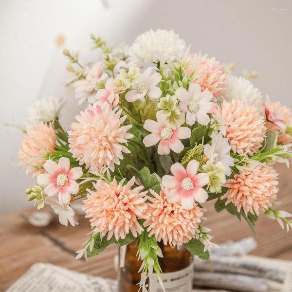 Flores decorativas Big Flower Head Hydrangea Artificial Chrysanthemum Ball Fake Silk Diy Home Garden Wedding Party Shop Decoração