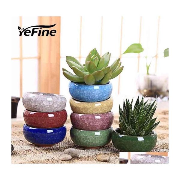 2016 Ekiciler Potlar Yefine 8pcs/Lot Icecrack Seramik Çiçek Sulu Bitkiler için Küçük Bonsai Pot Ev ve Bahçe Dekoru Mini Başarılı Bitki 2 DHOFC