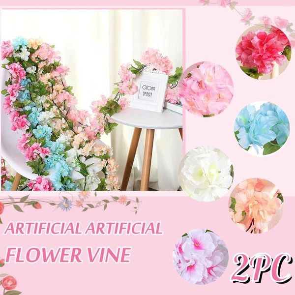 Flores decorativas Plantas artificiais Rattan sai da videira 2,2m Falsa Flower Wedding Bouquet Home Resturente Garden Wall Decor Acessórios
