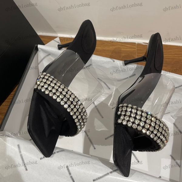 Дизайнерские сандалии женские шпильки Stiletto Slippers Trinestones Transparent Women Shoes Class Black Office Loafers Sequin Sexy Plord