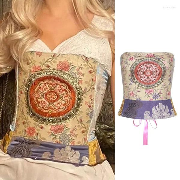 Kemerler Floral Budier Vintage Crop Teps Tank Top Yağlı Boya Arka Baskı Korse Kadınlar DropshipBelts Yıpranmak İçin