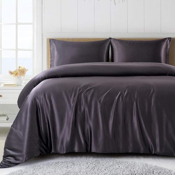 Наборы для постельных принадлежностей Satin Peedse Cover Silk мягкий роскошный кровать с застежкой на молнии - 1 2 шелковистые наволочки