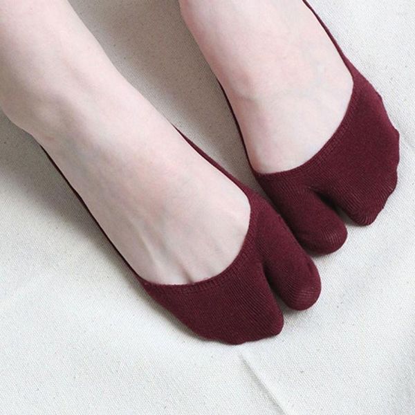 Mulheres meias de verão penteado algodão tabi sólido confortável respirável dois dedos não deslizantes