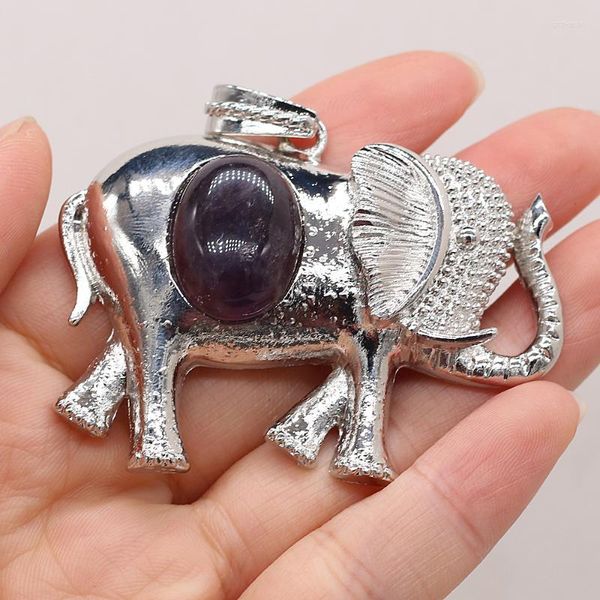 Pendentif Colliers Pierre Naturelle Alliage De Gemme En Forme D'éléphant Améthyste Lapis Artisanat Fait À La Main Faisant Collier De Bricolage Bijoux Pour Femme 45x60mmPendan