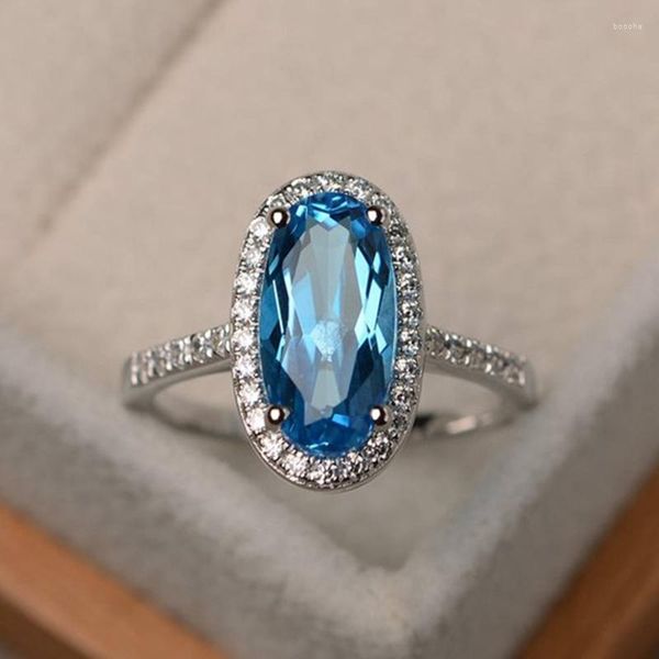 Anéis de casamento de luxo de luxo de luxo anel embutido com aquamarina zircon feminino aniversário celebração acessórios para jantar