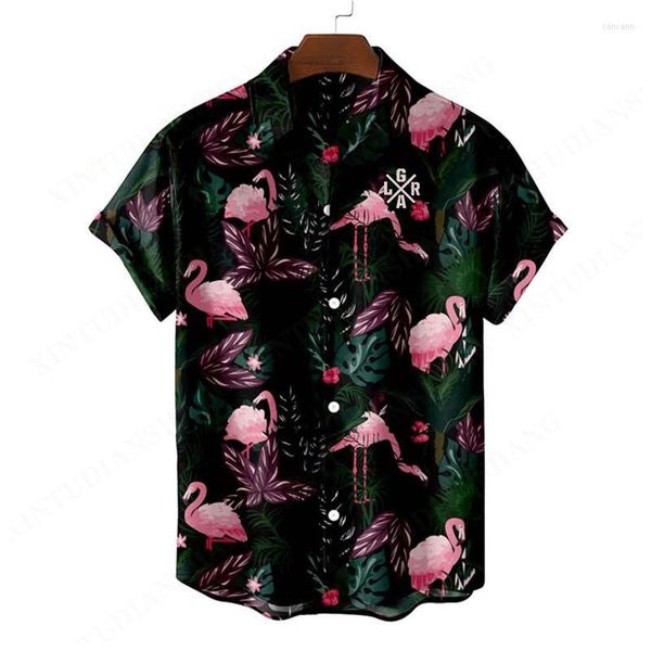 Giacche da corsa 2023 Camicia da pilota allentata da uomo T-shirt da fenicottero alla moda a maniche corte da spiaggia hawaiana brasiliana stampata in 3d