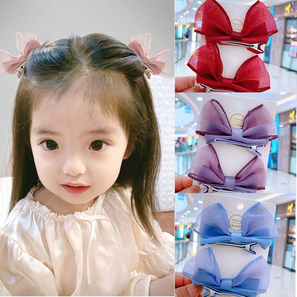 New Style Archi Kids Mesh Ribbon Bow Hair Clip Tinta unita Neonate Handmade Bowknot Tornante MiNi Barrettes 1978