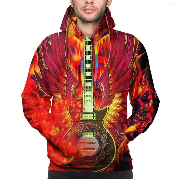 Sweats à capuche pour hommes 3D Digital All Over Print Burning Guitar Touches Our Soul Sweat à capuche décontracté pour hommes Pull à capuche avec poche Sweatshirts