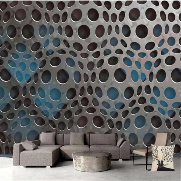 Papéis de parede Loft Industrial Wind Metal Honeycomb Papel de parede 3d Restaurante Decoração de parede de parede mural cinza Papel de Parede