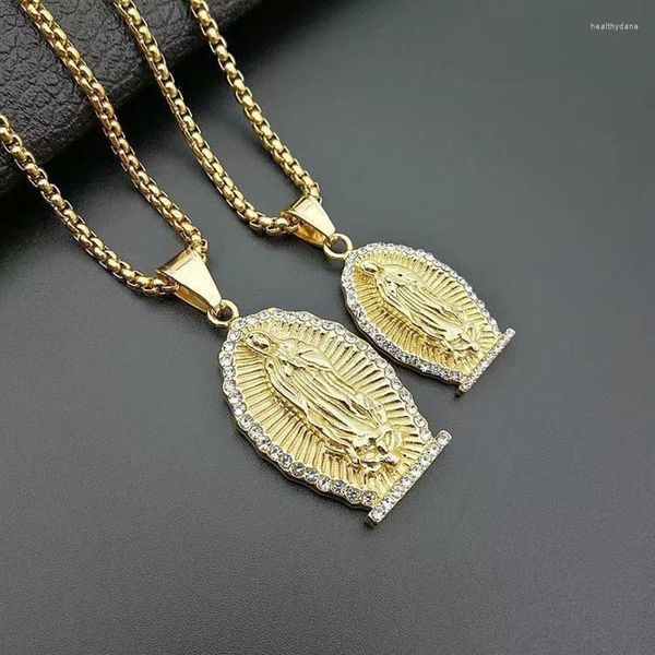 Catene ULJ Hip Hop Collana con pendente Vergine Maria in acciaio inossidabile Colore oro Catena femminile Guadalupe Gioielli cristiani