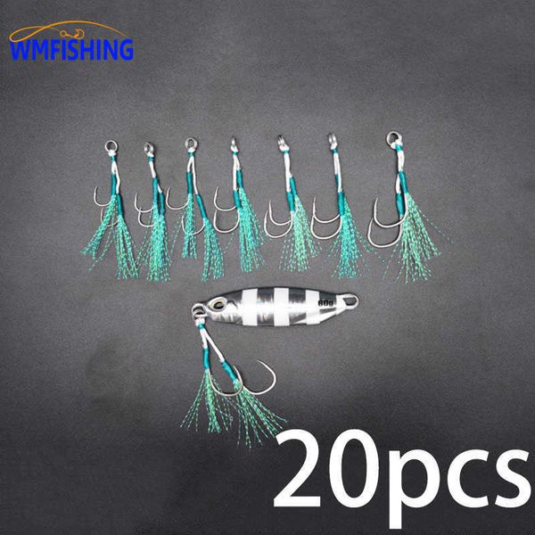 Ganci da pesca 20pair cast jig assist gancio lento gancio di bassi ganci spinata per gancio di pesce con gancio di pesca a doppio pesca di piume P230317