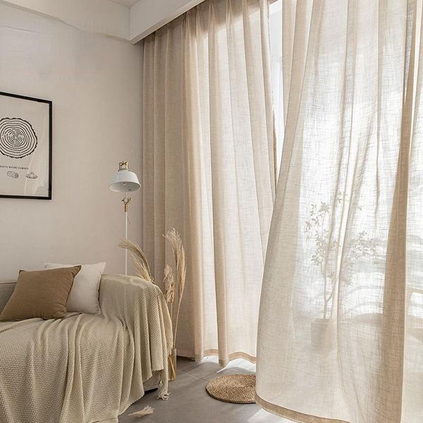 Perde Keten Japon Pencere Ekranı Düz ​​Renk Perdeleri Oturma Odası Modern Güneşlik İplik Yatak Odası Çalışması Yıkanabilir