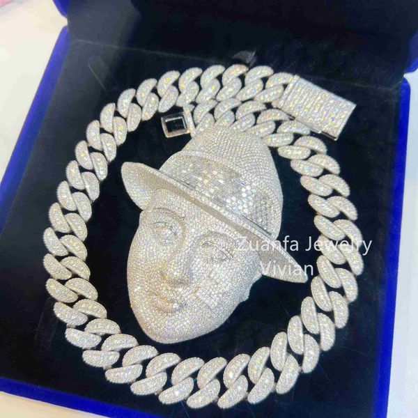 Pingente de prata 925 diamante personalizado com efeito 3d joias hip hop totalmente gelada vvs moissanite luxo
