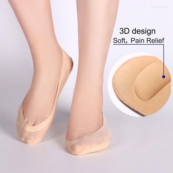 Mulheres meias Ladies 3D Boat Banco respirável Pé-massagem Cuidado de Saúde Invisível Dança Invisível Silicone Anti-Off Silk