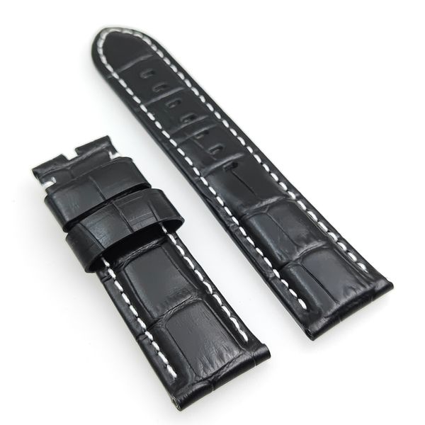 24 mm - 22 mm Black Crocodile Grãe Banda de Couro Branda Branca Faixa para Pam Pam111 Relógio