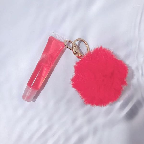 Lipgloss, 10 Stück, 15 ml, Fruchtgeschmack, Lipgloss, Private Label, individuelles Logo, feuchtigkeitsspendend, mit haarigem Schlüsselanhänger, Großhandel Kyle22