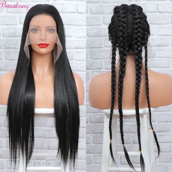 Perucas de renda perucas de renda transparentes para mulheres 180% Cabelo sintético resistente ao calor peruca reta de boa qualidade 360 ​​perucas de renda femme 13x4 peruca preta 230317