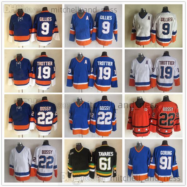 9 Clark Gillies Movie Vintage Hockey Jersey Retro CCM Embroidery 19 Bryan Trottier 22 Mike Bossy 91 Butch Goring 61 John Tavares All-Star Jerseys