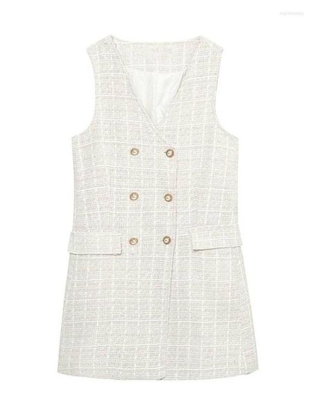 Abiti casual Donna Elegante doppio petto monopetto Blazer Abito Gilet Donna lungo scozzese senza maniche Gilet da donna da ufficio invernale