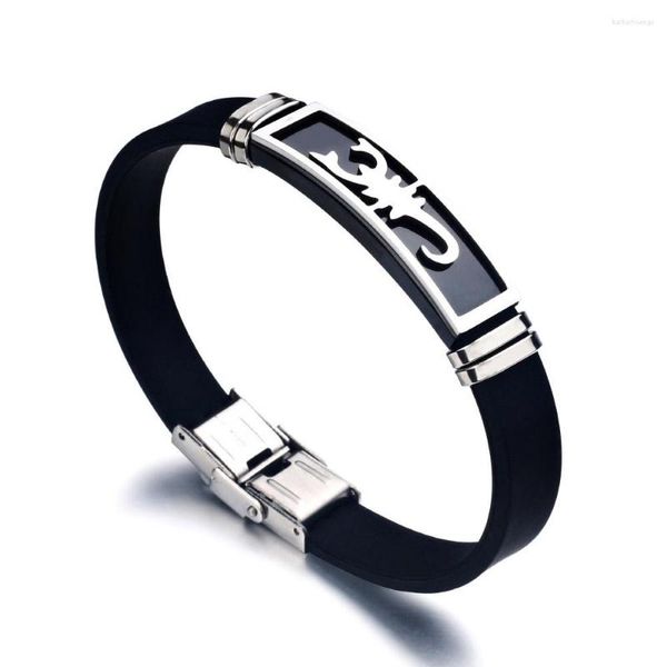 Charm Armbänder 2023 Mode Glamour Schmuck Edelstahl Skorpion Muster Armband Retro Schwarz Silikon Titan Manschette Für Männer