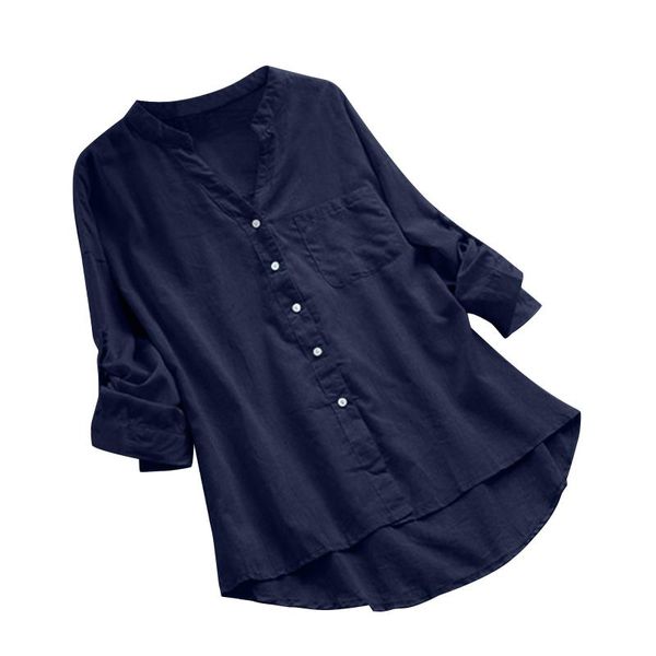 Camicette da donna Camicie Casual Cotone Lino Bottone Risvolto Camicetta Cardigan manica lunga Tunica Top Primavera Autunno Sciolto da donna