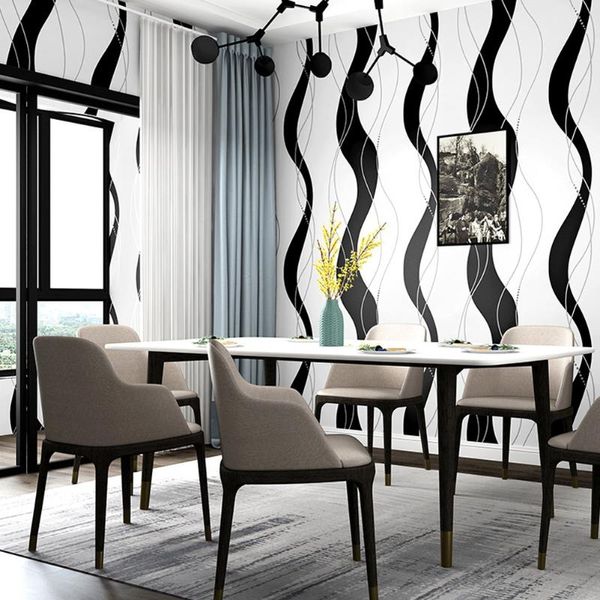 Papéis de parede listras pretas e brancas papel de parede de luxo moderno 3D em relevo papel de parede listrado decoração de fundo de tv de quarto vivo