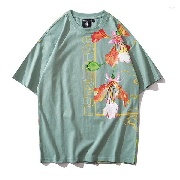 T-shirt da uomo 2023 T-shirt Hip Hop Uomo Harajuku T-shirt stampata floreale Manica corta Cotone Moda fiore casual Top Tees MG411