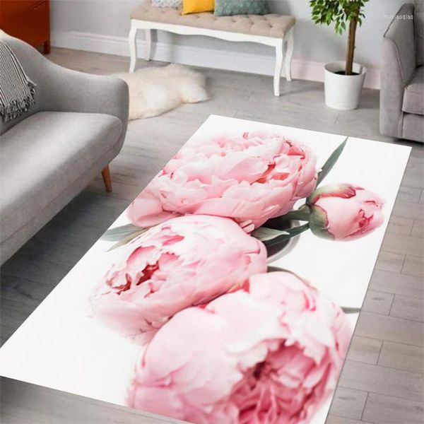 Tapetes rosa peony flor tapete de área de áreas de quarto grande tapete nórdico banheiro não deslizamento sala de estar de estar moderna decoração de casa alfombra