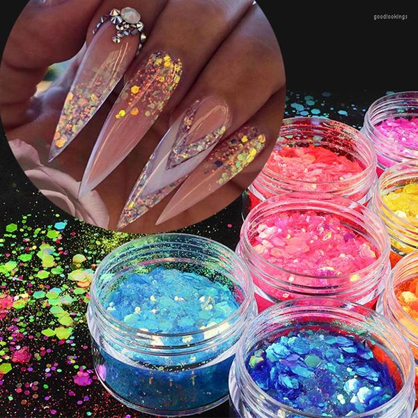 Nagel Glitzer Neon Chunky Mermaid Art Pailletten funkeln Süßigkeiten Dünne Flocken für Dekorationen Sommer schillernde Reize