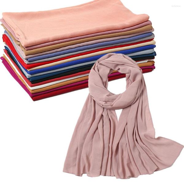 Roupas étnicas Mulheres muçulmanas Crinkle Hijab Sconse Soft Chiffon Shawls e envolvendo os xales islâmicos Long Stole Long Stole