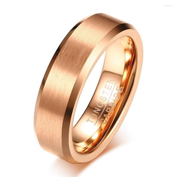 Anéis de casamento Fashion Tungsten Carbide for Men Bands Rose Gold Color Casual Jóias Finas Namorado Presente Homem Anilos 6mm