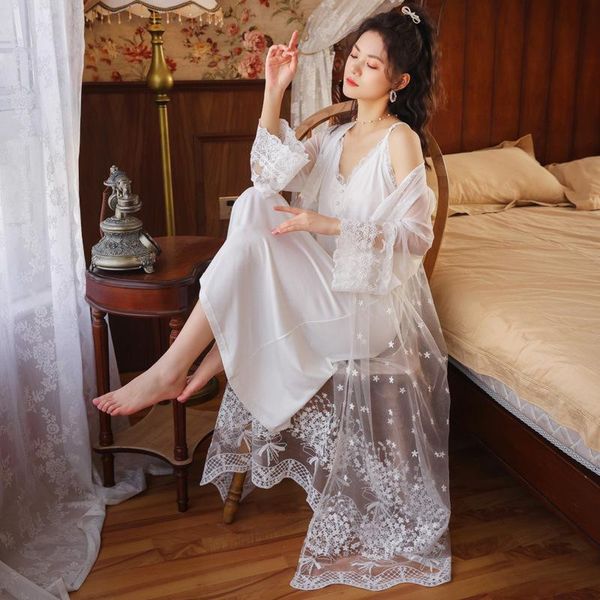 Mulheres femininas Mulheres sexy Cotton Lace Robe vestido de túnica de verão Ladies Spring Sling Nightwear