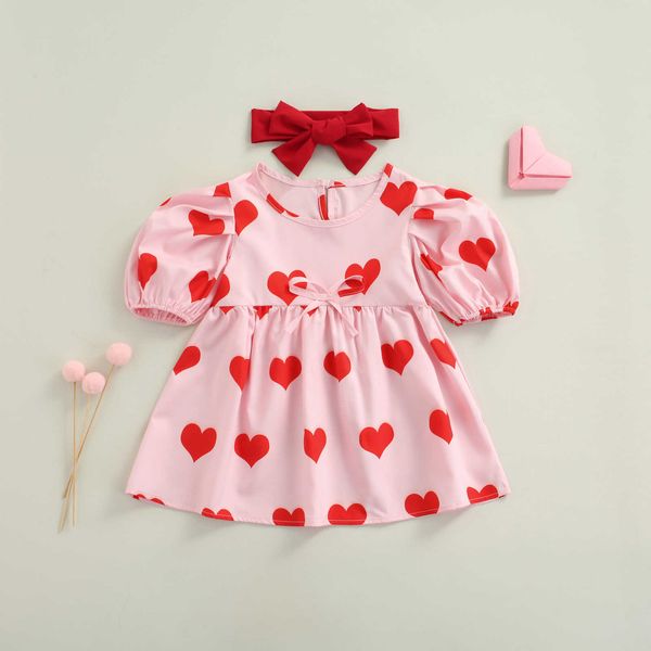 Mädchenkleider Ma Baby 1-5Y Valentinstag Kleinkind Kind Baby Mädchen Kleid Rotes Herz Drucken Puffärmel Partykleider Für Mädchen Kinder Kommen D35