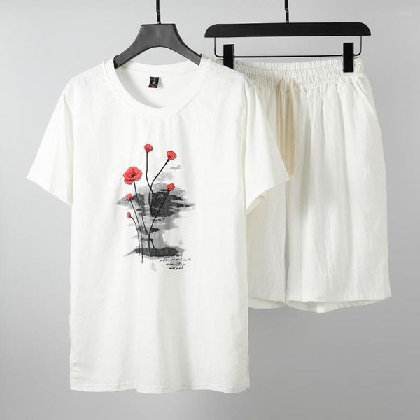 Camisetas masculinas de verão de tamanho grande camisa de manga curta Casual O-gola Ocha de duas peças Suits 8xl 9xl 160kg Hip Hop 9 cores