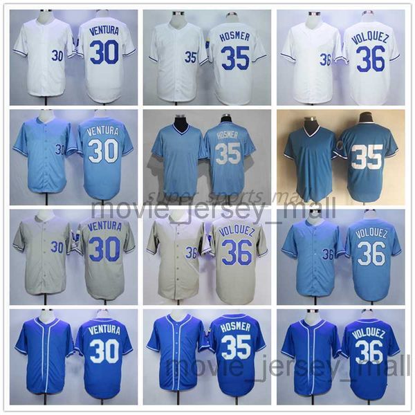 Vintage College Beyzbol Forma Giyiyor 30 Yordano Ventura 35 Eric Hosmer 36 Cam Gallagher 16 Bo Jackson 6 Lorenzo Cain 1985 Erkek Kadın