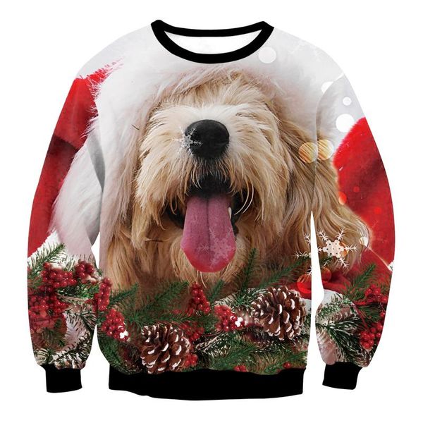 Herrenpullover Ugly Christmas 3D Cute Dog Animal Gedruckt Lustige Neuheit Weihnachts-Sweatshirts Casual Holiday Family Man Pullover TopsHerren