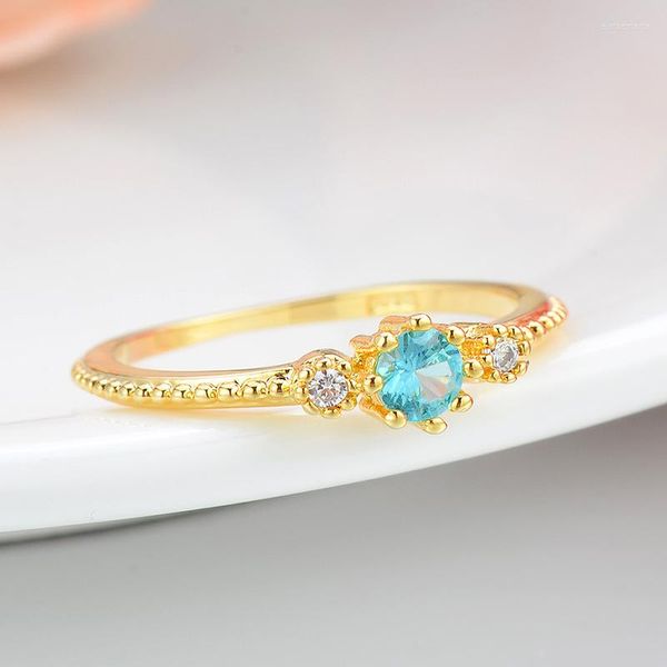 Anéis de casamento Fashion Compact Blue Zircon Ring Gold diariamente desgaste o conjunto de mulheres finas de empilhamento simples