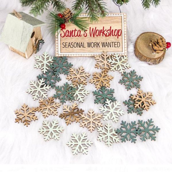 Рождественские украшения 24шт снежинки звезда Санта -Клаус колокольчики дерево висят деревянные украшения для дома