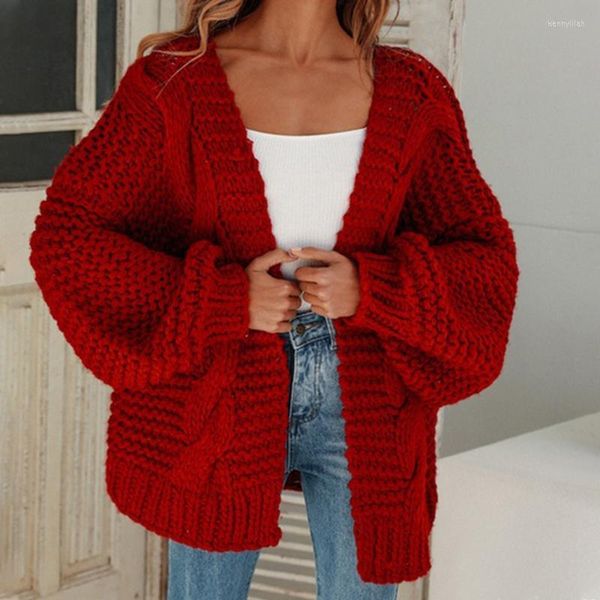 Damenjacken SALE Herbst Winter Damen Casual Pullover Haarballen gestrickte Strickjacke O-Ausschnitt Langarm Rot Niedliche lockere Pullover Strickjacken