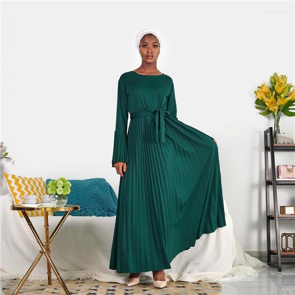 Roupas étnicas abaya dubai American Caftan Dress Vestre em V Hijab Hijab Mangas abayas para mulheres tem uma saia plissada de moda muçulmana de cinto