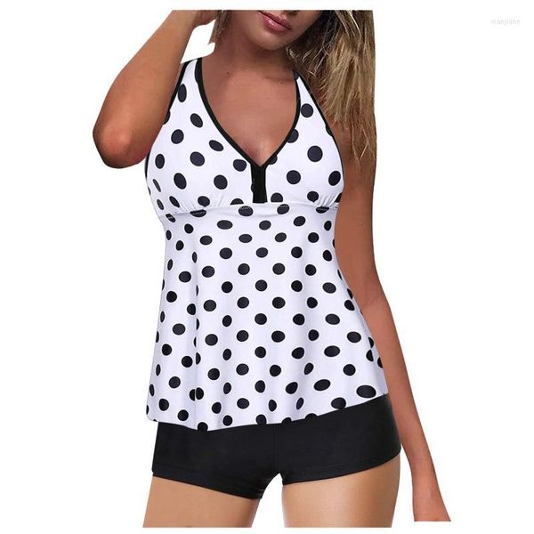 Costumi da bagno da donna Donna Taglie forti Stampa a pois Tankini Collo a vita alta Halter Tummy Control Costume da bagno a due pezzi Bikini 2023 Mujer