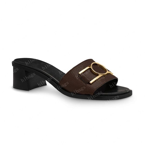 2023 Mule-Schuhe 4,5 cm Absatz Hausschuhe Slide Sandale Braune Blume Leder Buchstaben Sandalen Damen Slipper Herren Slides Waterfront Damen 36-42 mit Box und Staubbeutel #LLM-01