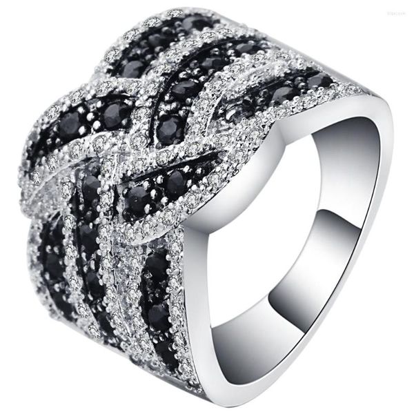 Eheringe Großer weißer schwarzer Zirkonstein X-Buchstabe Schmuck Silber Farbe Vintage CZ Pave Bands Fingerring Frauen Punk-Design