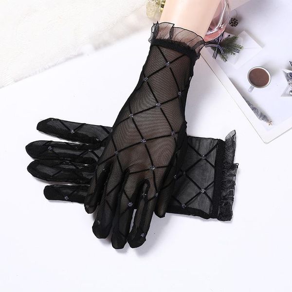 Пять пальцев перчатки женщины Лето сексуально черный лосто прозрачный кружев
