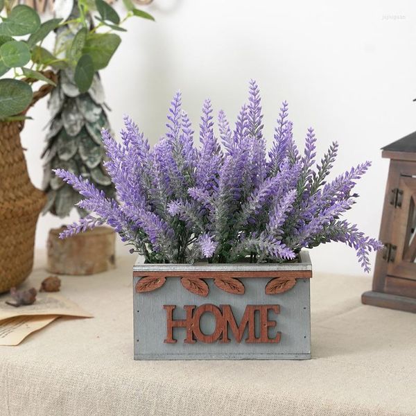 Fiori decorativi Fascio di lavanda in plastica floccata artificiale Piante finte Matrimonio Bouquet da sposa Porta interna Tavolo da cucina per ufficio