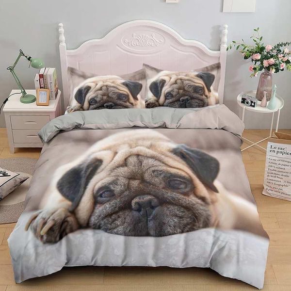 Set di biancheria da letto Trendy Puppy Pug Hippie Boho Style Set copripiumino per animali domestici