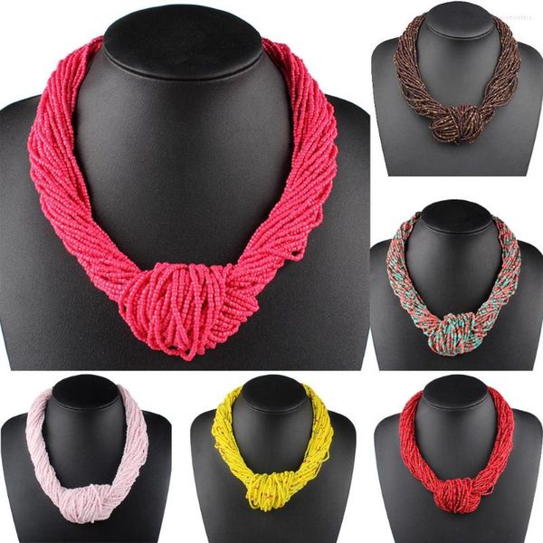 Choker Bohemian Knot Halskette Mode Statement Schmuck Boho Kleine Perlenketten Vintage Frauen Geschenk Ethnisch 15 Farben Partyzubehör